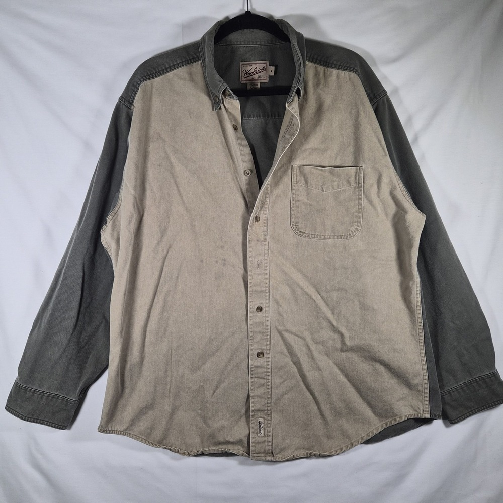 Woolrich Men's XL Rugged Outdoorwear Shirt Jacket Colorblock Elbow Patch Cotton